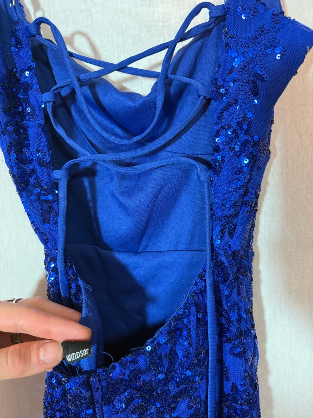Windsor  XS Royal Blue Sequin Spaghetti Strap corset back mini Dress - Picture 3 of 4